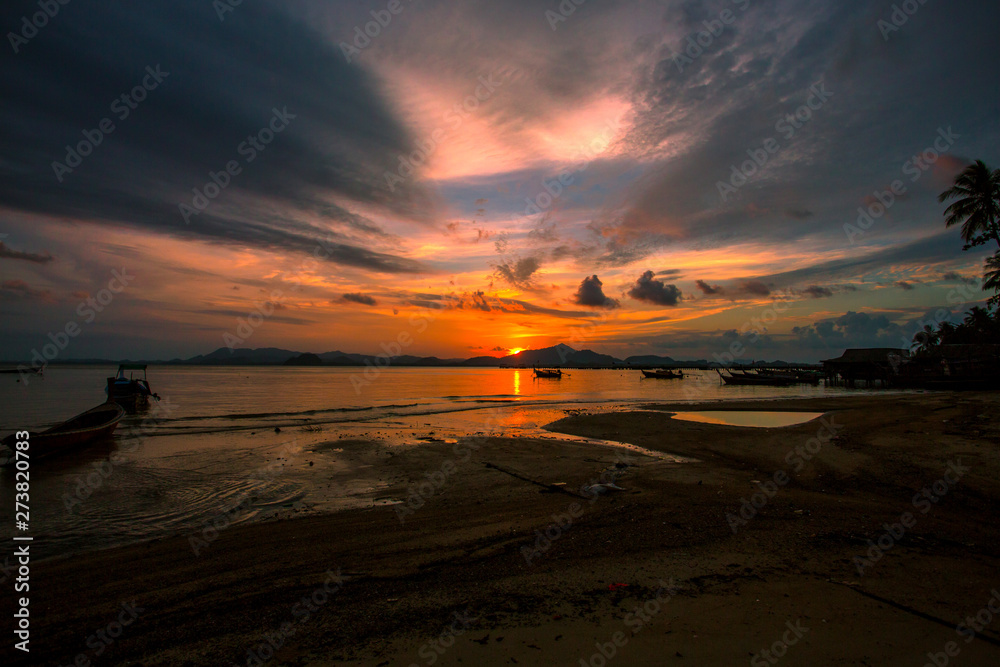 Amazing Sunset at the beach and sea waves Amazing Sunset at the beach and sea waves