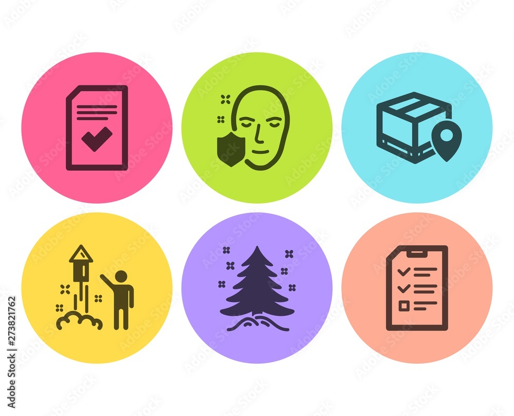 Face protection, Checked file and Fireworks icons simple set. Christmas tree, Parcel tracking and Interview signs. Secure access, Correct document. Business set. Flat face protection icon. Vector Face protection, Checked file and Fireworks icons simple set. Christmas tree, Parcel tracking and Interview signs. Secure access, Correct document. Business set. Flat face protection icon. Vector