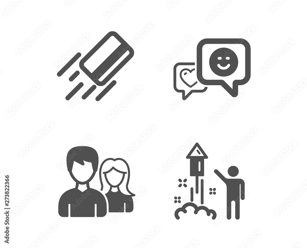 Set of Couple, Credit card and Smile icons. Fireworks sign. Male and female, Bank payment, Socila media. Party pyrotechnic. Classic design couple icon. Flat design. Vector Set of Couple, Credit card and Smile icons. Fireworks sign. Male and female, Bank payment, Socila media. Party pyrotechnic. Classic design couple icon. Flat design. Vector