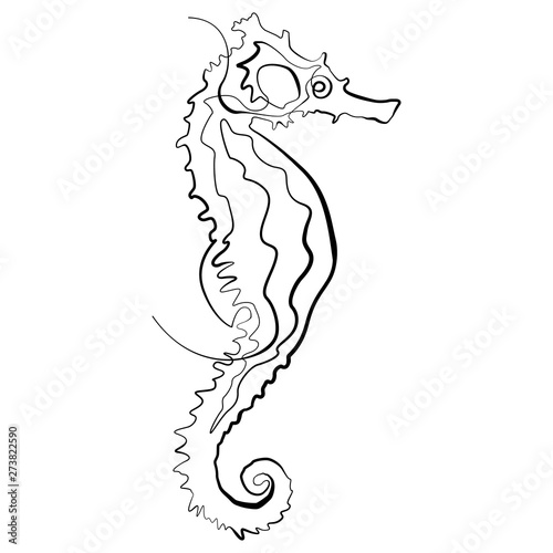 Seahorse one line drawing. Line Art Sea Animal Vector Illustration