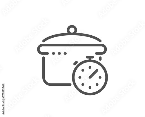 Boiling pan line icon. Cooking timer sign. Food preparation symbol. Quality design element. Linear style boiling pan icon. Editable stroke. Vector