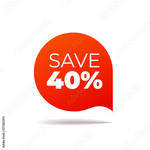 Red Vector Banner speech bubble on white background, save 40 percent