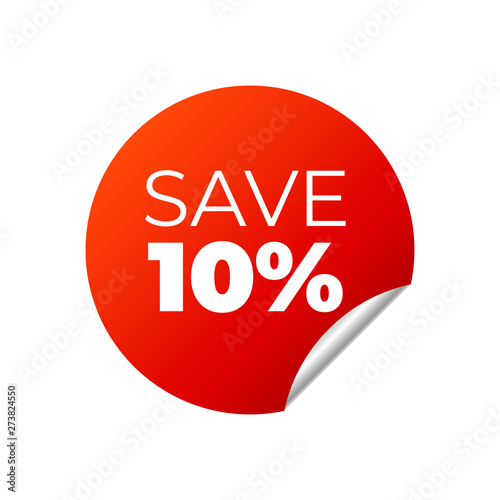 Red Vector Banner Sticker on white background, save 10 percent