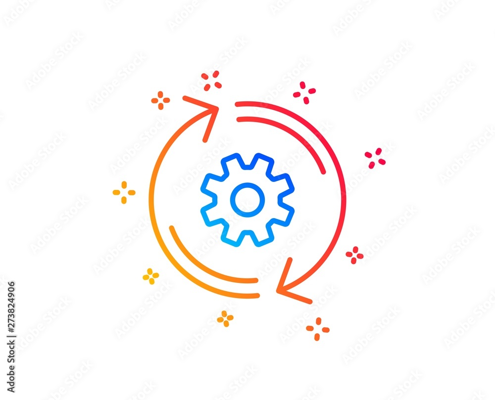 Cogwheel line icon. Engineering tool sign. Cog gear, refresh settings symbol. Gradient design elements. Linear cogwheel icon. Random shapes. Vector Cogwheel line icon. Engineering tool sign. Cog gear, refresh settings symbol. Gradient design elements. Linear cogwheel icon. Random shapes. Vector