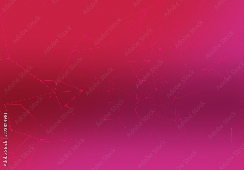 Abstract background, structure of connect lines and particles. Connection and network concept. Creative technological background with digital composition, in color red and pink