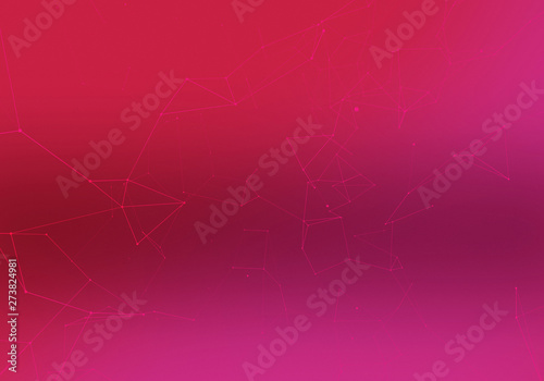 Abstract background, structure of connect lines and particles. Connection and network concept. Creative technological background with digital composition, in color red and pink