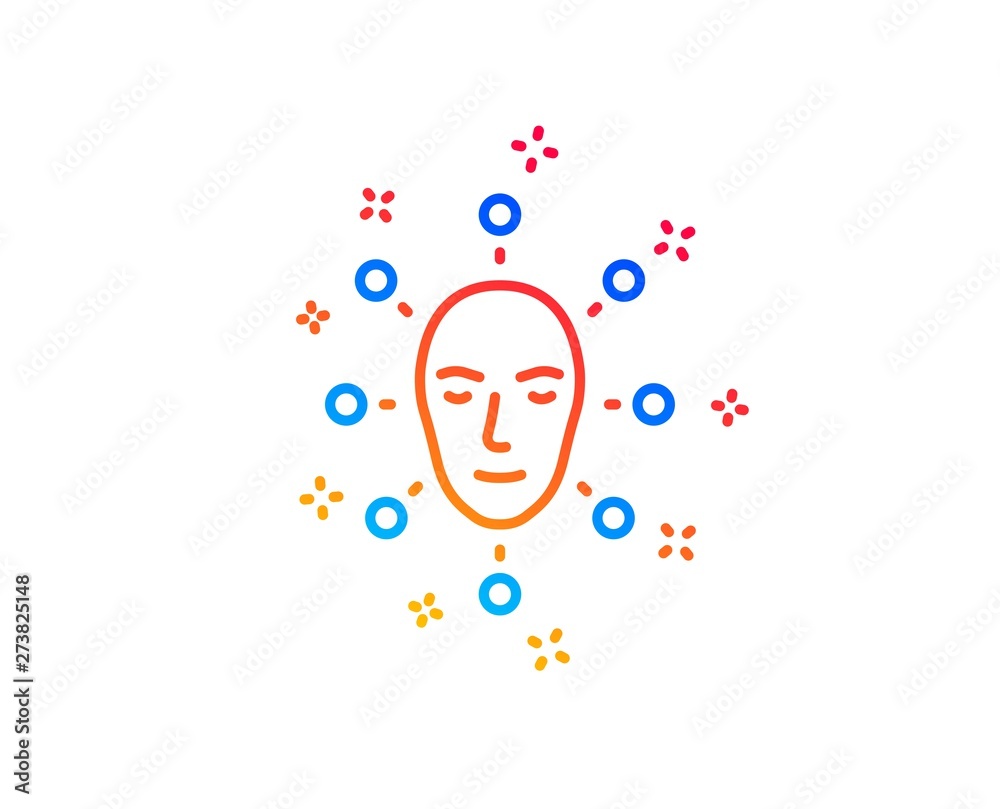 Face biometrics line icon. Facial recognition sign. Head scanning symbol. Gradient design elements. Linear face biometrics icon. Random shapes. Vector Face biometrics line icon. Facial recognition sign. Head scanning symbol. Gradient design elements. Linear face biometrics icon. Random shapes. Vector
