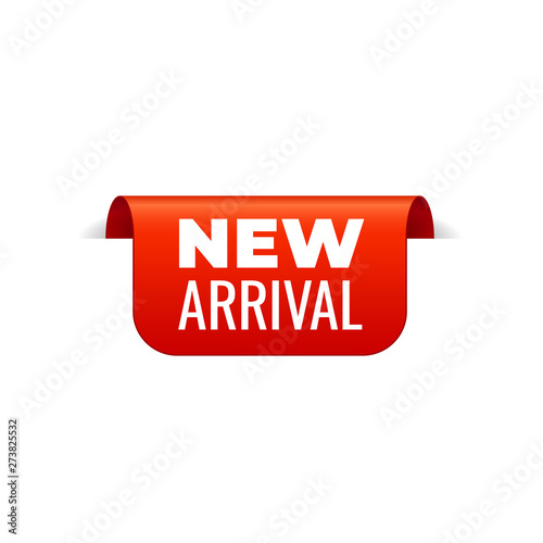 Red Vector Banner Ribbon on white background, top bookmark, new arrival