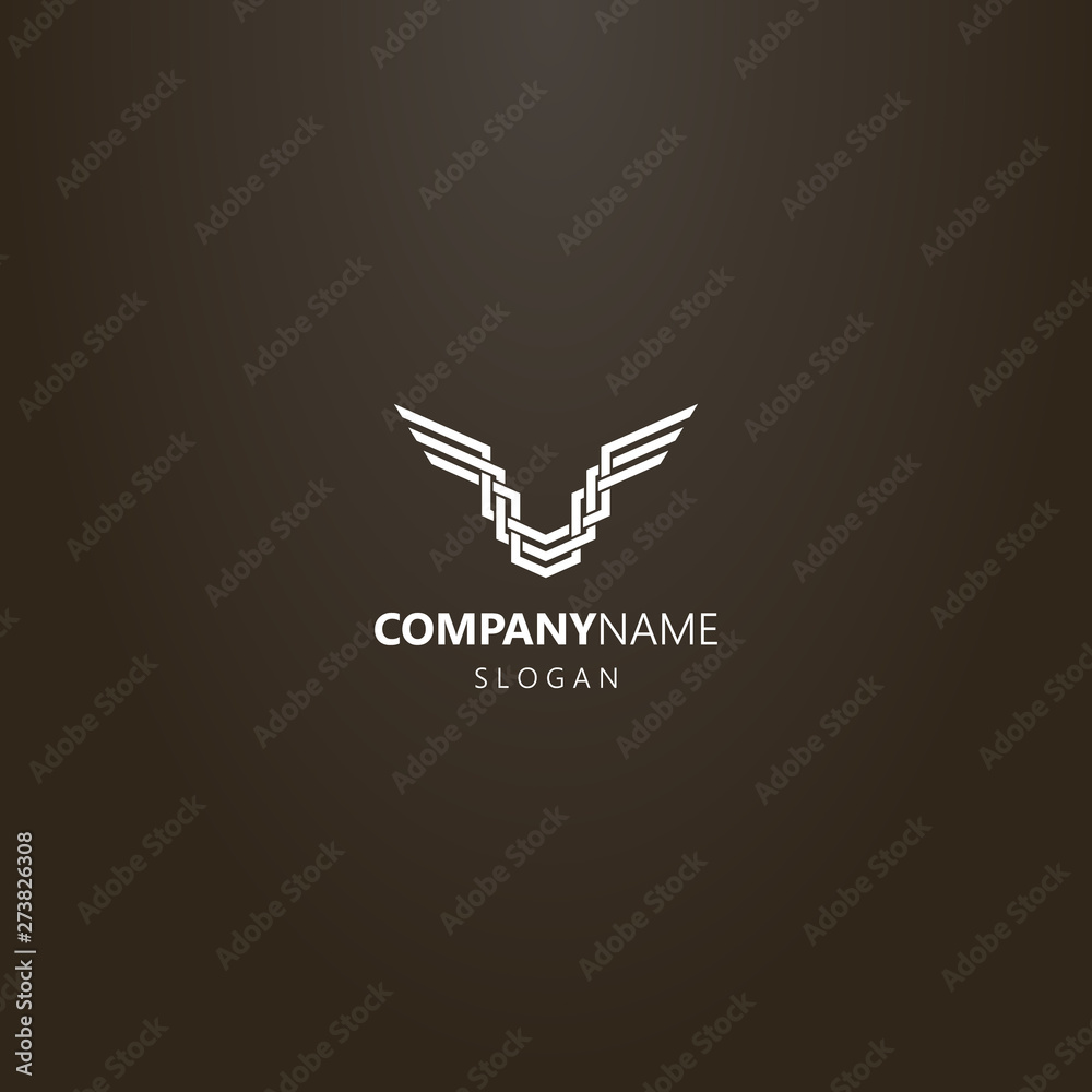 white logo on a black background. vector line art logo of the abstract wings of a bird of three stripes