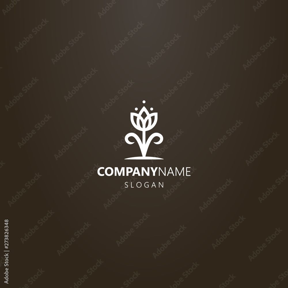 white logo on a black background. vector line art logo of a tulip flower growing from the ground white logo on a black background. vector line art logo of a tulip flower growing from the ground