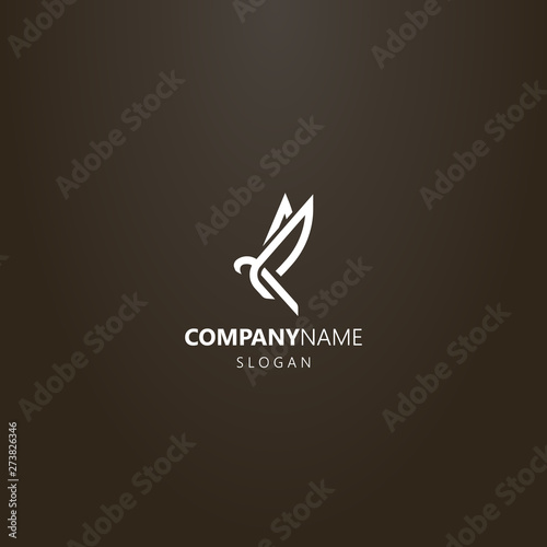 white logo on a black background. vector line art logo of an abstract flying bird