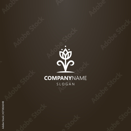 white logo on a black background. vector line art logo of a tulip flower growing from the ground
