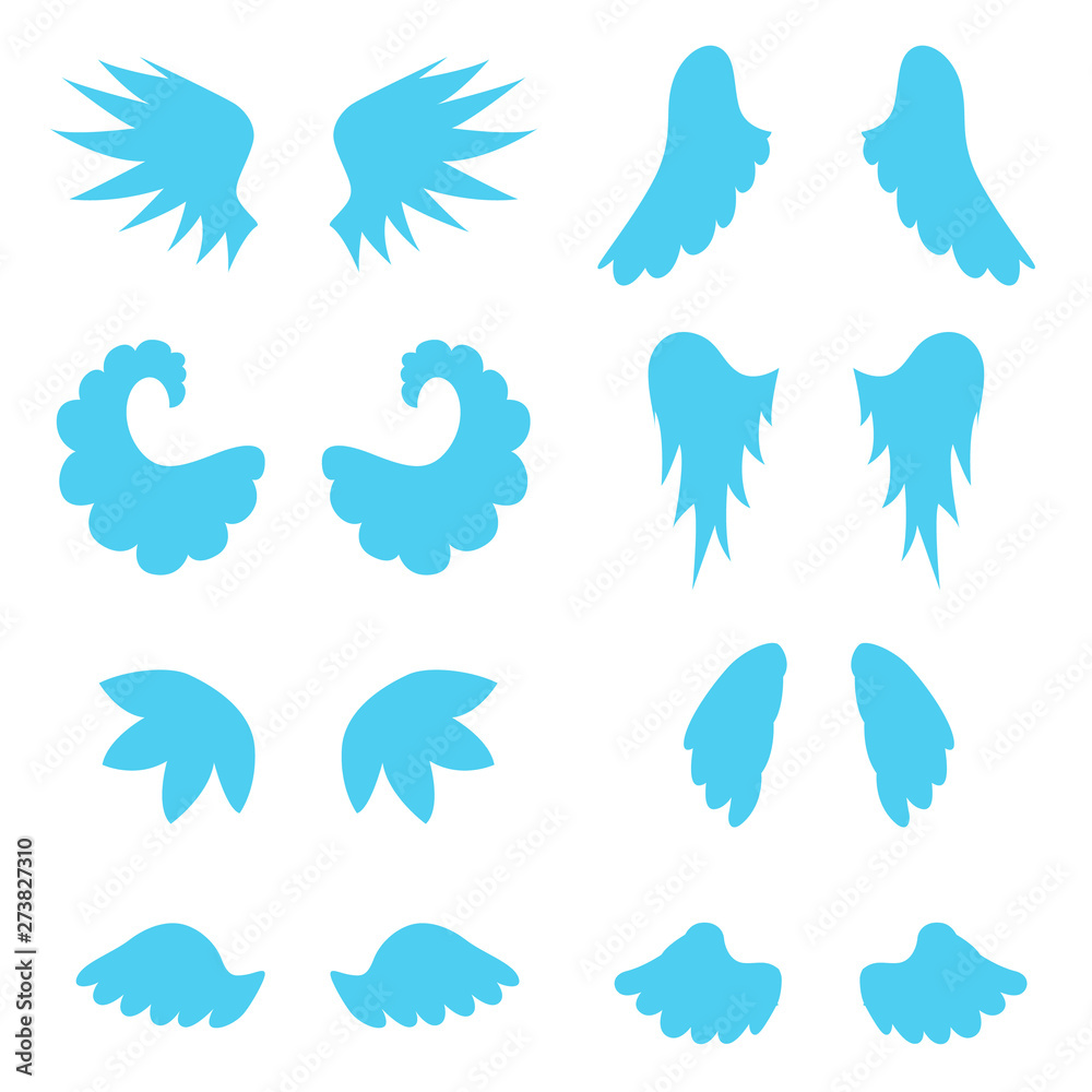 Cartoon Silhouette Blue Angel Wings Set. Vector Cartoon Silhouette Blue Angel Wings Set. Vector