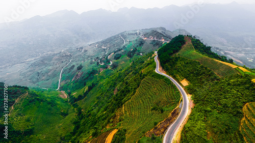 The beautiful roads of Ma Pi Leng Pass in Ha Giang Province, Vietnam