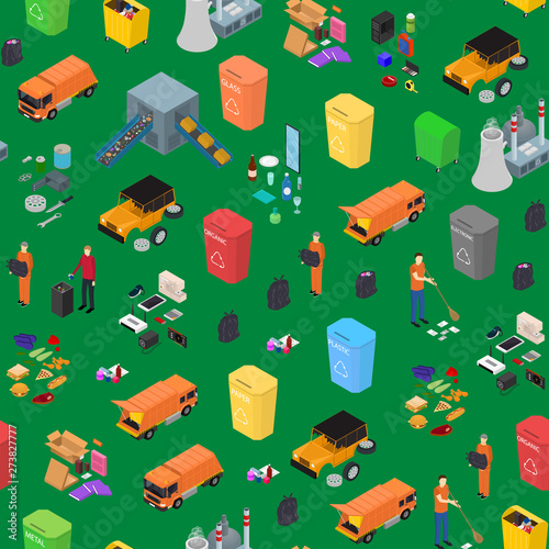 Garbage Recycling Signs 3d Seamless Pattern Background Isometric View. Vector