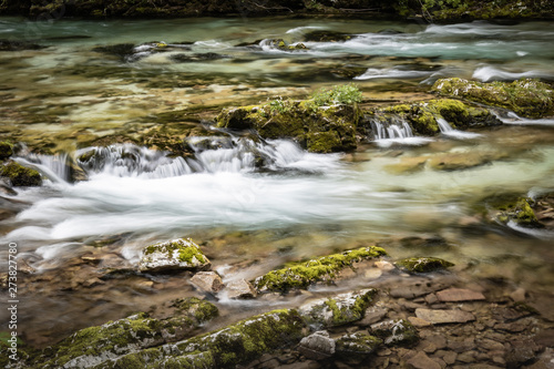 hiking in scenic valley of vintgar gorge in slovenia