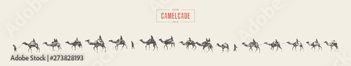 Caravan camels desert hand drawn vector sketch