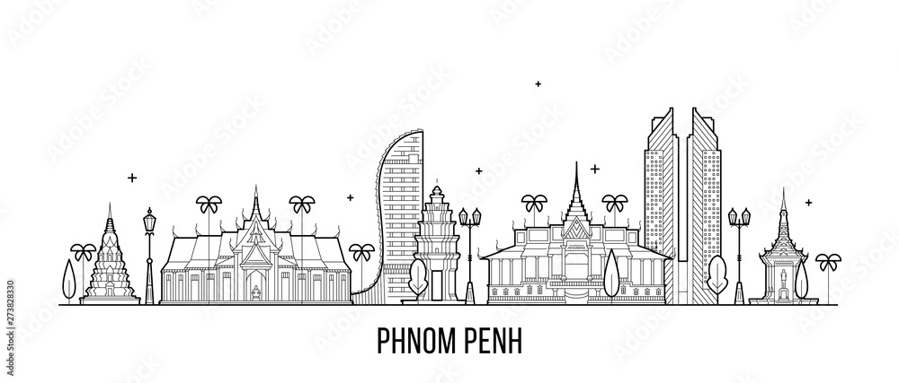 Phnom Penh skyline Cambodia city vector linear art Phnom Penh skyline Cambodia city vector linear art