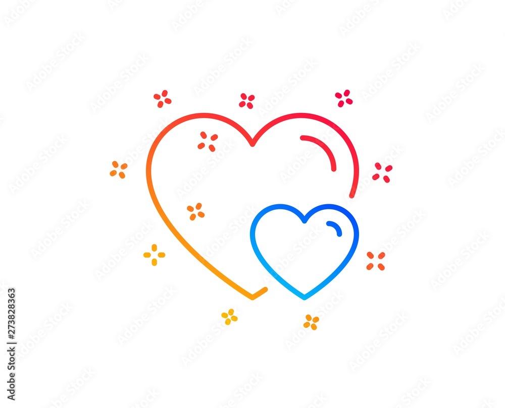 Couple Love line icon. Two Hearts sign. Valentines day symbol. Gradient design elements. Linear hearts icon. Random shapes. Vector