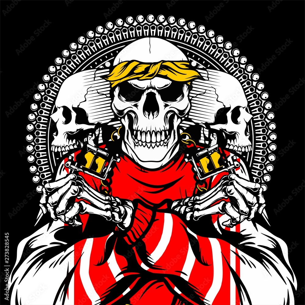 Fototapeta premium skull handling tattoo machine,hand drawing vector