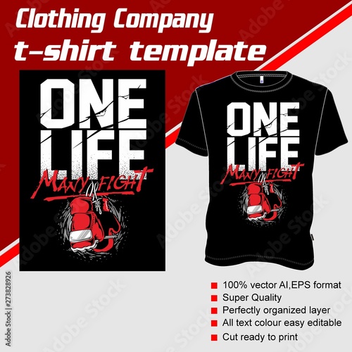 T-shirt template, fully editable with boxing gloves vector