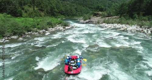 White water rafting on alpine river. Sesia river, Piedmont, Italy.