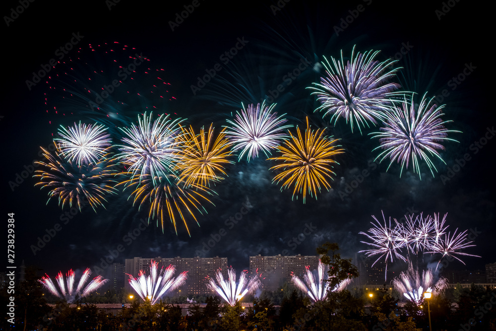 Red White Green Fireworks light up the sky Red White Green Fireworks light up the sky