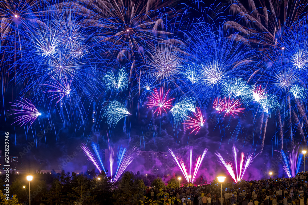Red Blue Fireworks light up the sky Red Blue Fireworks light up the sky