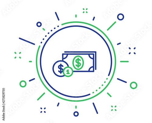 Cash money with Coins line icon. Banking currency sign. Dollar or USD symbol. Quality design elements. Technology dollar money button. Editable stroke. Vector