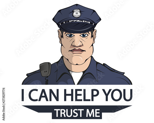 typography slogan i can help you trust me with policeman illustration, used for printing on t shirt, vector graphics to design