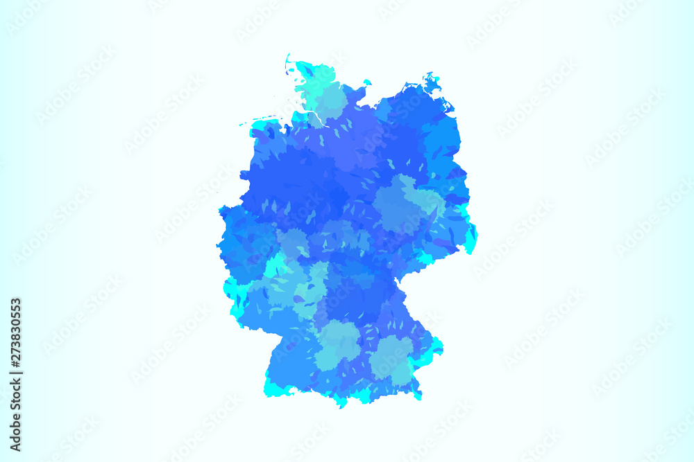 Obraz premium Germany watercolor map vector illustration in blue color on light background using paint brush on paper