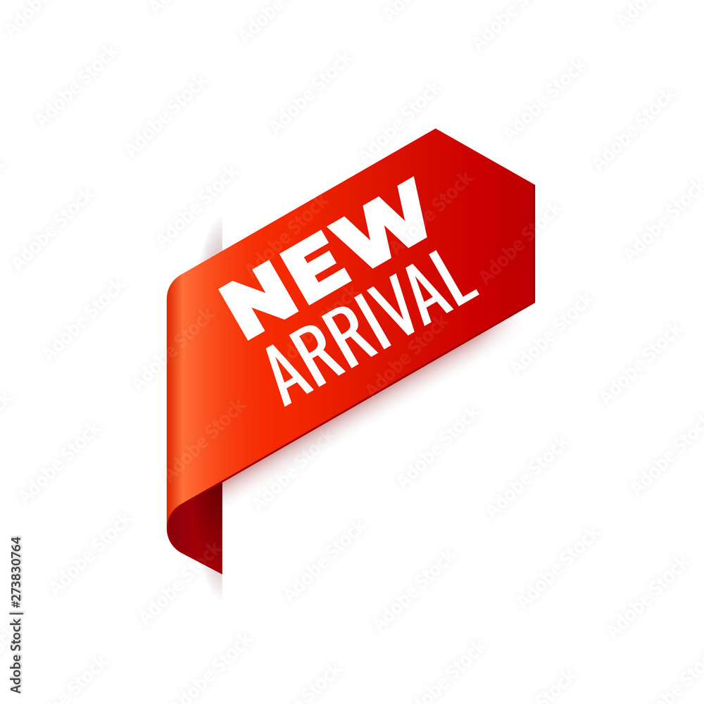 Red Vector Banner Ribbon on white background, left bookmark, new arrival