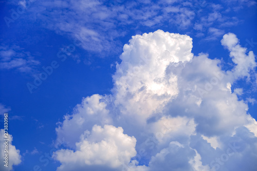 Blue sky with clouds. Natural background. The warm summer season.