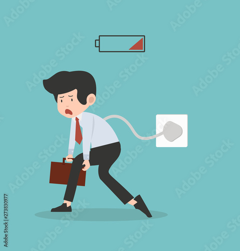 Tired businessman with battery vector