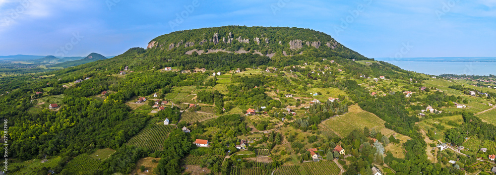 Wide landscape of Badacsony mountain at Lake Balaton 