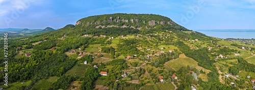 Wide landscape of Badacsony mountain at Lake Balaton 