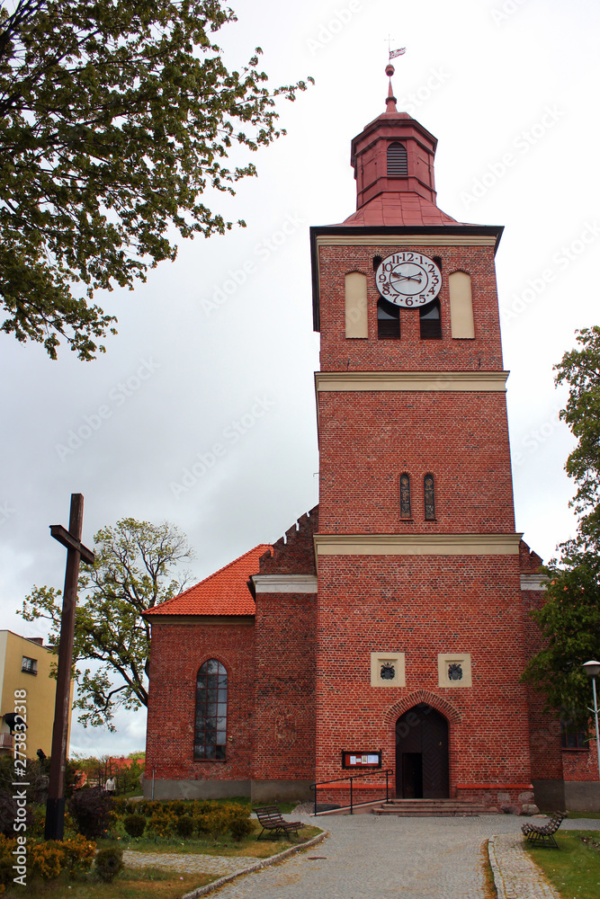 The church of Saints Peter and Paul in Wegorzewo, a tourist town in the Warmian-Masurian Voivodeship, Poland.