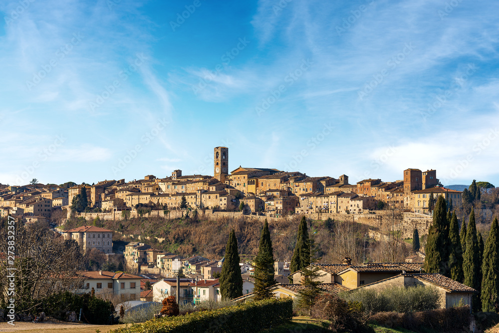 Cityscape of Colle di Val d'Elsa, ancient small town in Tuscany famous for the production of crystals. Siena province, Italy, Europe