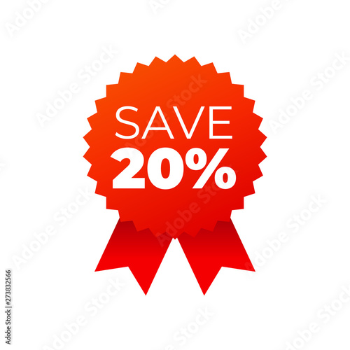 Red award medals symbol on white background, save 20 percent