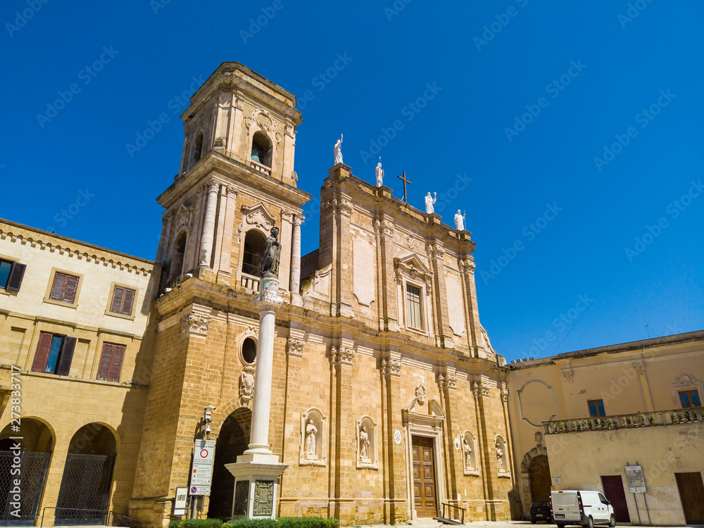 The Brindisi Duomo Cathedral and bell tower on the Piazza Duomo in the Coastal city of Brindisi Italy, in the Puglia Region