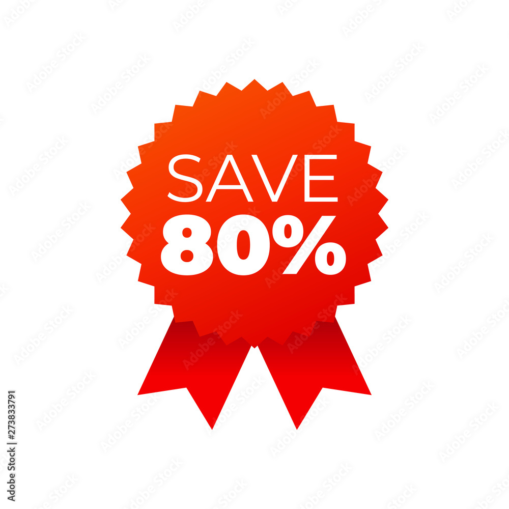 Red award medals symbol on white background, save 80 percent Red award medals symbol on white background, save 80 percent