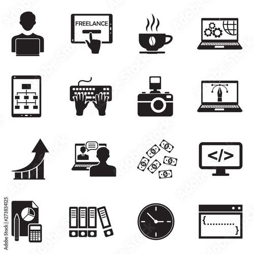 Freelance Icons. Black Flat Design. Vector Illustration.