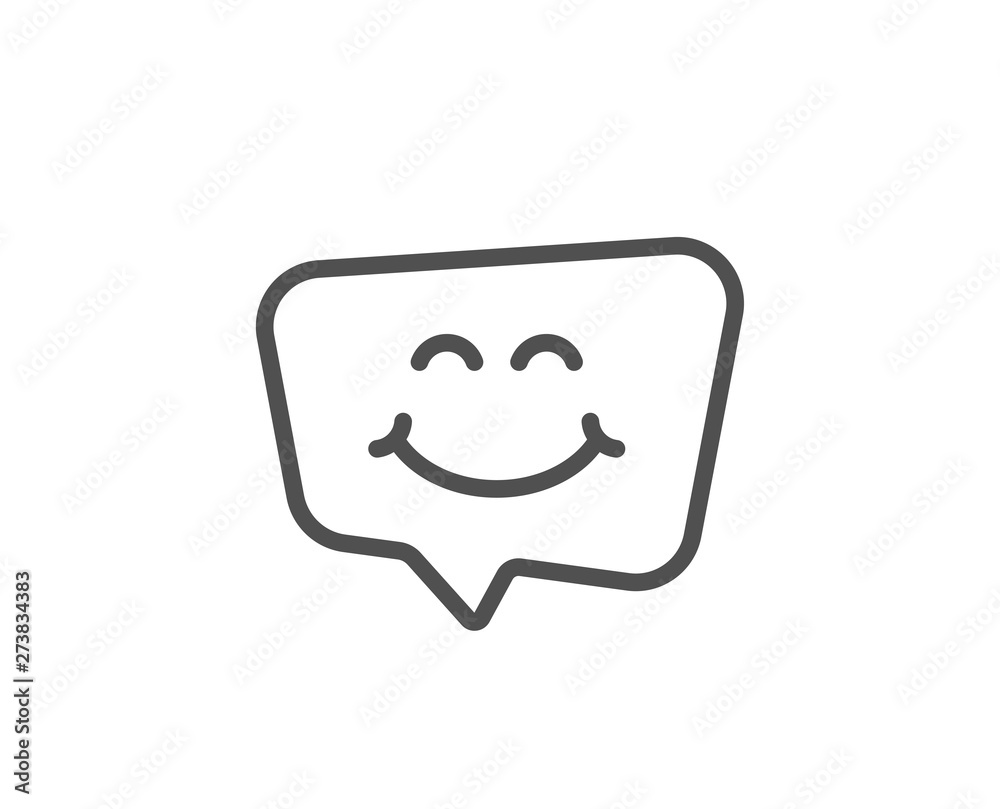 Smile chat line icon. Happy emoticon sign. Speech bubble symbol. Quality design element. Linear style smile chat icon. Editable stroke. Vector Smile chat line icon. Happy emoticon sign. Speech bubble symbol. Quality design element. Linear style smile chat icon. Editable stroke. Vector