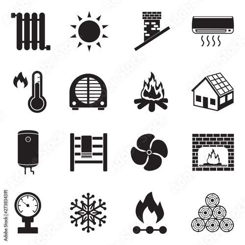 Heating Icons. Black Flat Design. Vector Illustration.