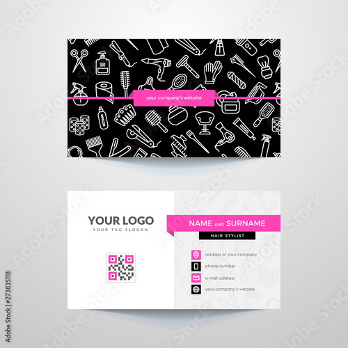Business card template with hair salon symbols. Hairdresser. Barber.