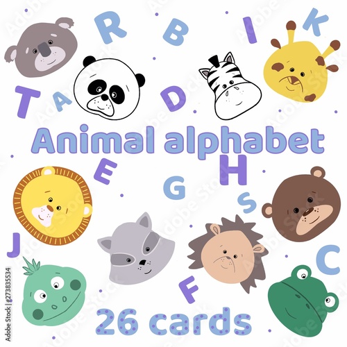 Baby alphabet with cute animals  26 cards.  For children   s books and development children s cards and posters.