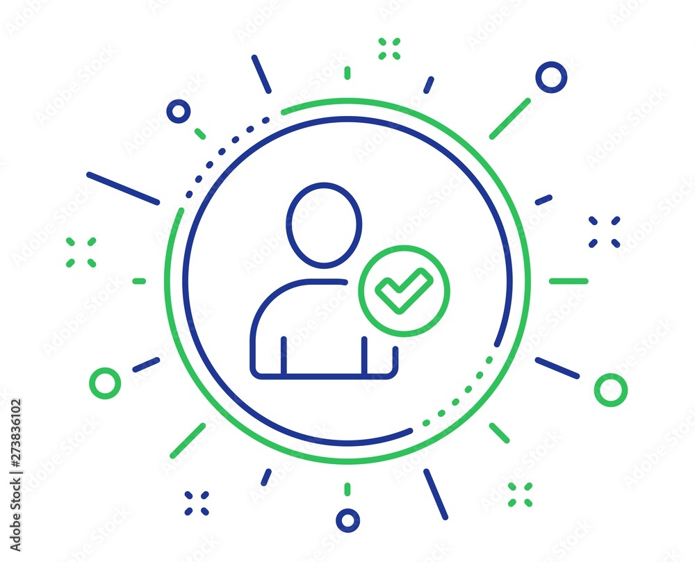 Checked User line icon. Profile Avatar with Tick sign. Person silhouette symbol. Quality design elements. Technology identity confirmed button. Editable stroke. Vector