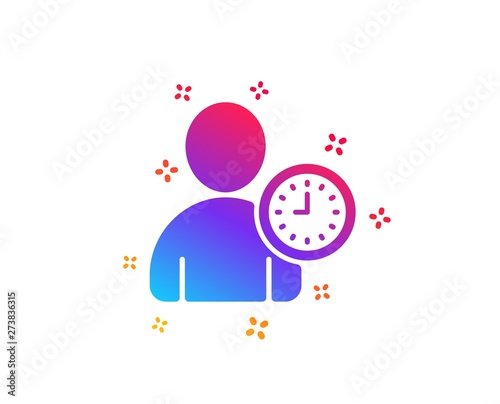 User with Clock icon. Profile Avatar with Time sign. Person silhouette symbol. Dynamic shapes. Gradient design time management icon. Classic style. Vector