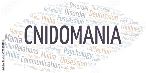 Cnidomania word cloud. Type of mania, made with text only.