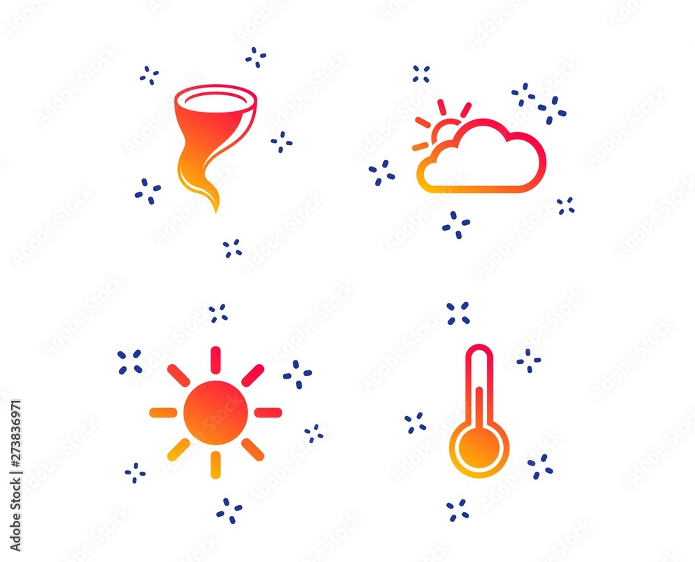 Random Weather Icon Weather icons. Cloud and sun signs. Storm symbol. Thermometer ...
